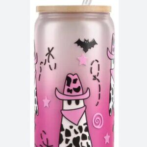 Pink Ghost Tumbler with Bamboo Lid and Straw